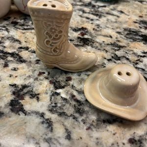 Cowboy boot, and hat salt and pepper shakers
